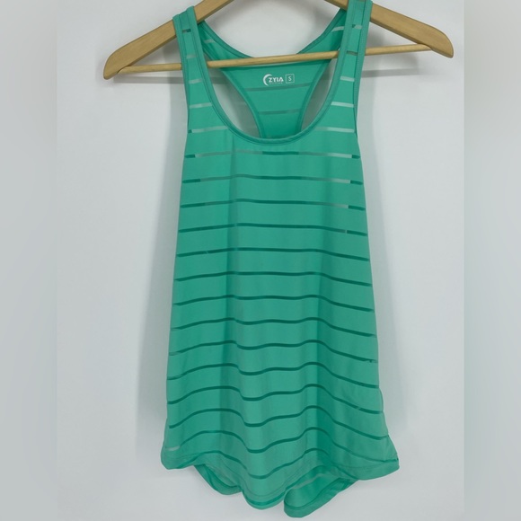 ZYIA Tops - Zyia Active Havana Racerback Striped Scoop Neck Tank Top Seafoam Green